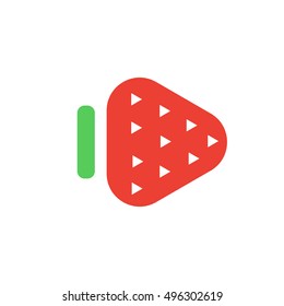Strawberry. Fruit logo. Button Play for the player with adult content. Sex symbol in a flat style. Vector illustration