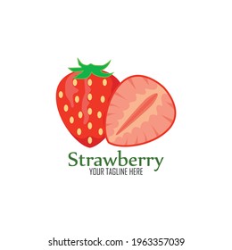 Plantilla vectorial del logo de fresa en estilo plano. Icono de fresa. Diseño de fruta saludable con estilo moderno. Ilustración vectorial sobre fondo blanco.