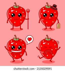 strawberry fruit mascot vector collection