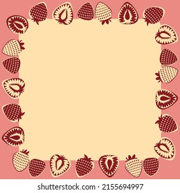 Strawberry fruit on Pink background, flowing juicy syrup and copy space for text. vector illustration