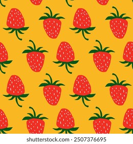 Strawberry fruit pattern. Food print for kids design clothes, linens or curtain. Hand drawn vector sketch. Berry seamless background