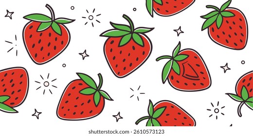 Strawberry Fruit Pattern – Fun Hand Drawn Vector Surface Design