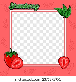 Strawberry fruit photo frame cover background design for label product, shop logo, stamp, banner, and more