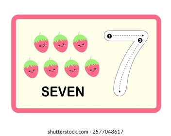 Strawberry Fruit Printable Number, Tracing Guide Flashcards