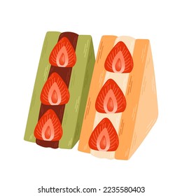 Strawberry fruit sandwich, illustration in a cartoon style. Logo for cafes, restaurants, coffee shops, catering.