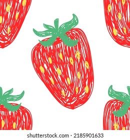 Strawberry fruit seamless pattern. Food sketch illustration. Natural background