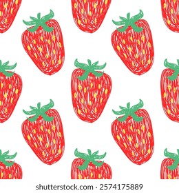 Strawberry fruit seamless pattern. Food sketch illustration. Natural background