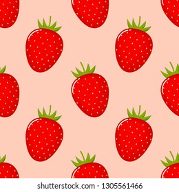Strawberry fruit seamless pattern. Isolated on pink background. Vector illustration.