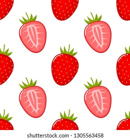 Strawberry fruit seamless pattern. Isolated on white background. Vector illustration.