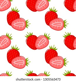 Strawberry fruit seamless pattern. Isolated on white background. Vector illustration.