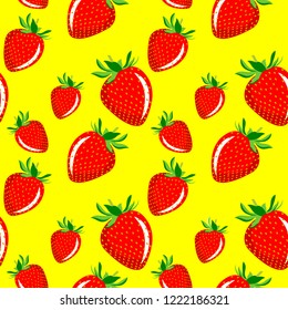 strawberry fruit seamless pattern on yellow background