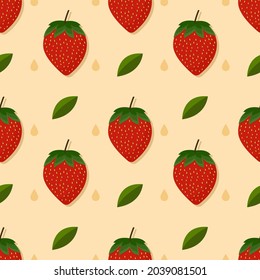 Strawberry fruit seamless pattern on soft yellow background made in vector. Can be used for fashion clothing textiles or can be printed on paper. seamless pattern