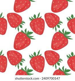 Strawberry fruit seamless pattern on white background, vector illustration