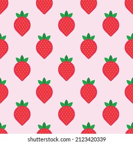 Strawberry Fruit Seamless Pattern. Pastel pink Background. Sweet and Sour Dessert Menu Topping. Strawberries seeds. Simple Icon for Wallpaper. Wrapping Paper, Food Packaging design. Red Candy Flavor.