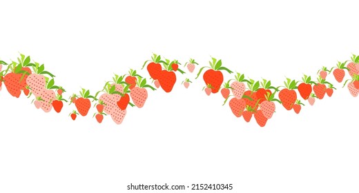 Strawberry Fruit Seamless Pattern. Ripe Strawberry simple drawings in minimal style on white. Vector summer design for for any purposes, bedding prints, wrapping paper, fabric, wallpaper, wall art