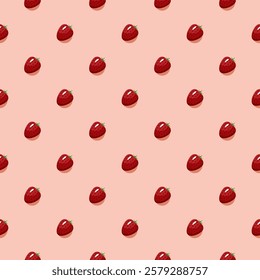 Strawberry fruit seamless pattern. Vegan organic eco fruit background. vector illustration.