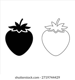Strawberry fruit silhouette vector illustration, fresh berry collection design, organic food symbol, minimal strawberry icons set, healthy nutrition concept, natural summer fruit art. 