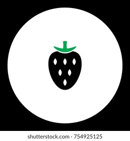 strawberry fruit simple black and green icon eps10