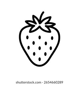 Fruta de fresa en un estilo de arte de línea simple y limpia. Un icono de contorno minimalista para postres, comida de verano o conceptos de dieta saludable.