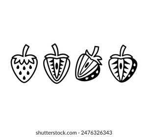 strawberry fruit slice icons vector design black white color symbol simple illustration collection sets