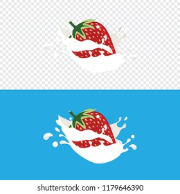 Strawberry Fruit Splashed into Fresh Dairy Milk