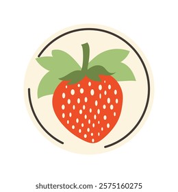 Strawberry fruit sticker in flat design. Vector illustration isolated.