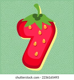 Strawberry fruit style alphabet text, number 7