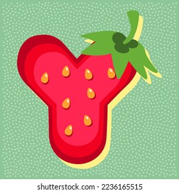 Strawberry fruit style alphabet text, letter Y