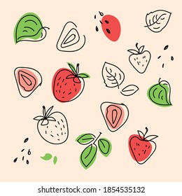 Erdbeere. Obst. Vektorfarbillustration. Appetitives Fruchtmuster.