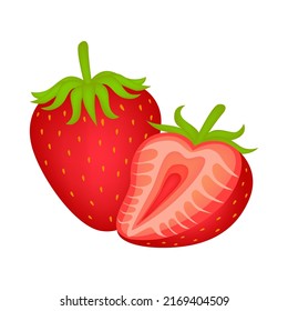 Strawberry fruit, vector graphic illustration, suitable for supermarkets, vegetarians, cafes, milk flavor variations, posters, packaging, printing and others