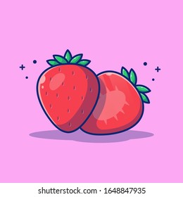 Strawberry Fruit Vector Icon Illustration. Strawberry and slices of Strawberry. Fruit Icon Concept White Isolated. Flat Cartoon Style Suitable for Web Landing Page, Banner, Flyer, Sticker, Card