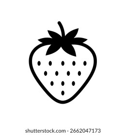 Strawberry fruit vector icon, a simple black outline drawing of a berry for food, diet, and healthy eating concepts.