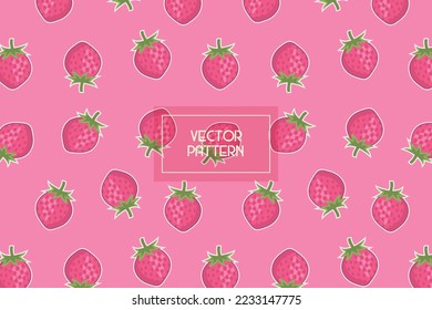Strawberry fruit vector illustration seamless repeat pattern on a pink background fresh berry