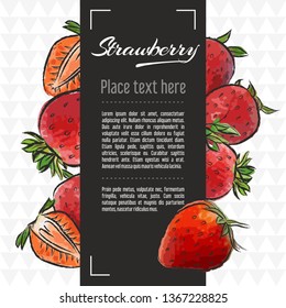 Strawberry fruit vector menu design templates. Vector fruit illustration with hand drawn doodles for greeting card, banner	
