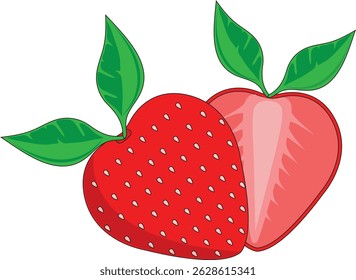 Strawberry Fruit Vector Whole And Half Cut