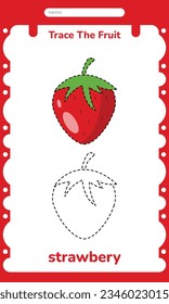 Strawberry Fruit Writing Exercise Practice Worksheet for Kids