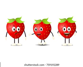 Strawberry Fruits with expressions - Cartoon Vector Image