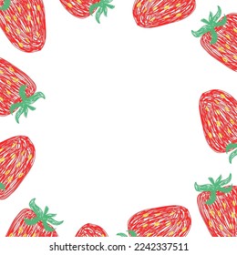 Strawberry fruits frame. Vector hand drawn design print. Natural pencil drawing