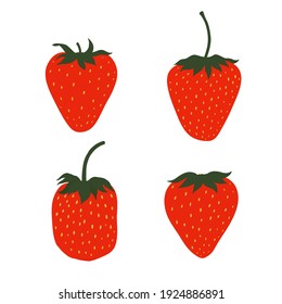 Strawberry. Fruits set. Red berries. Hand drawn flat vector illustration.