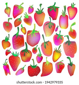 Strawberry funny set - vector illustration in bright style