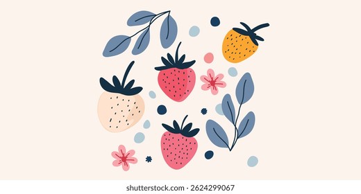 strawberry garden set, vector illustration

