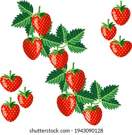Strawberry garland with leaves, fruit pattern, illustrated template.