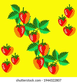 Guirnalda de fresa con hojas, patrón de fruta, plantilla ilustrada.
