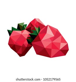 Strawberry of geometric figures in the style of low poly. Vector illustration.