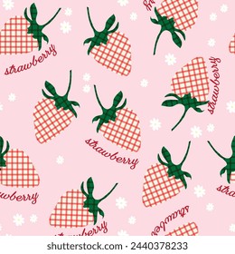 Strawberry Gingham Coquette Spring Cute Background Seamless