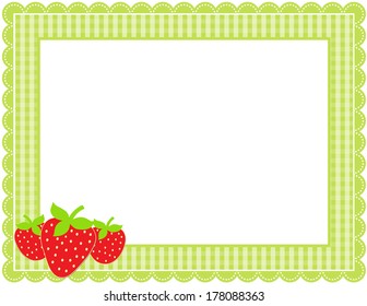 Strawberry Gingham Frame-Gingham patterned frame with scalloped border and a set of strawberries