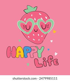 Strawberry and glasses vector Hand Drawn cute Kids print art