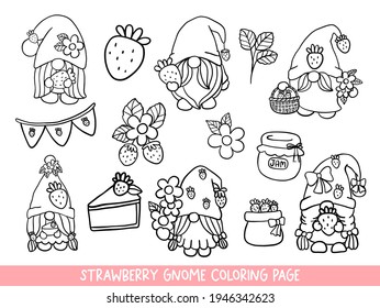 Strawberry Gnomes Doodle,Strawberry Gnome Coloring Page.