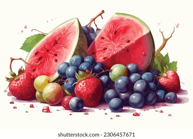 Strawberry Grapes watermelon vector art illustration 