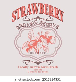 Strawberry graphic, vintage hand drawn fruits print design, fruit print artwork, summer t-shirt design, women's t-shirt , tops, sweatshirt fruit print design